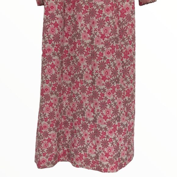 60’s Custom Pink Floral Metallic Velvet Trim Long Sleeve Maxi Dress - Picture 7 of 14